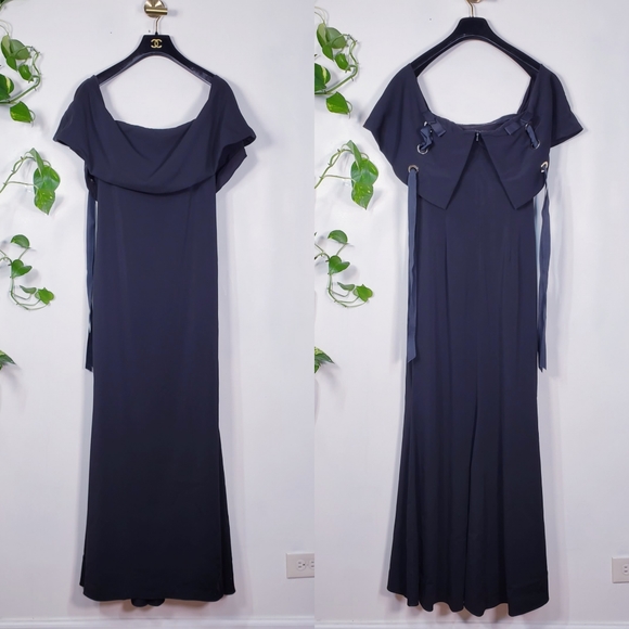 $890 BADGLEY MISCHKA Black Off the shoulder Gown 8 - Picture 4 of 12